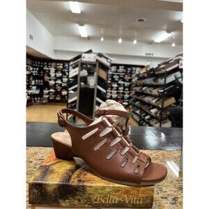 Bella Vita Women's Zamira Wedge Sandals Dark Tan Leather Shoes Size 6.5M